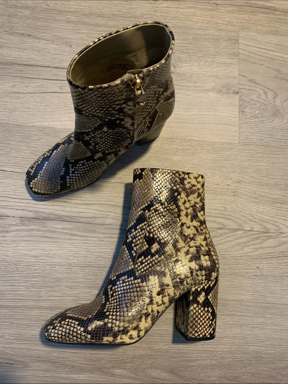 Michael Kors Beige and Black Snake-Print Block Heel Ankle Boots size 8